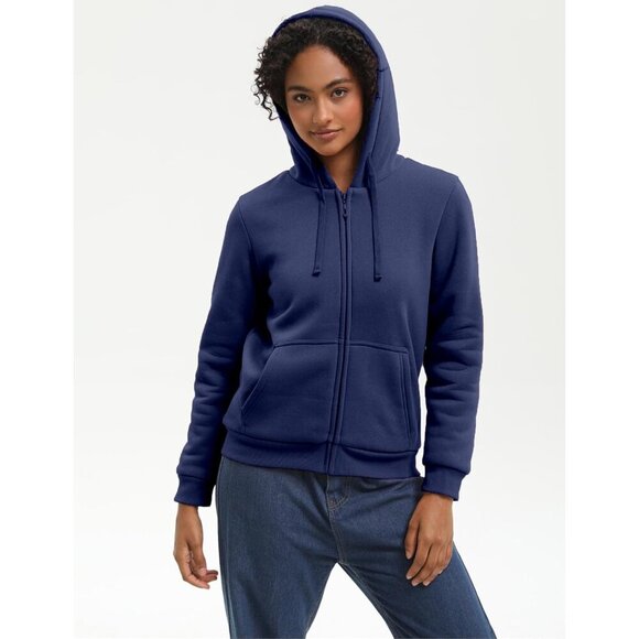 Women's Fleece Lined Zip Up Hoodie Cotton Blend Cozy Warm Jacket - Picture 4 of 6
